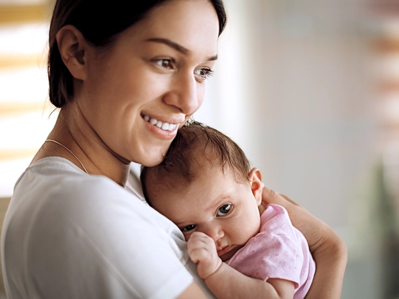 Mother and baby at home