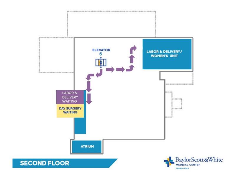 Second floor map of Labor & Delivery waiting rooms