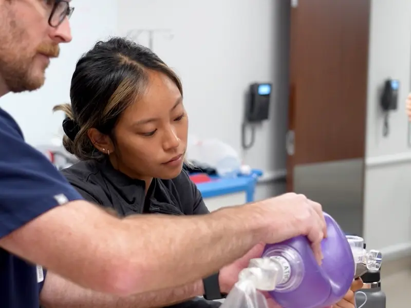 Resident airway training on a sim mannequin