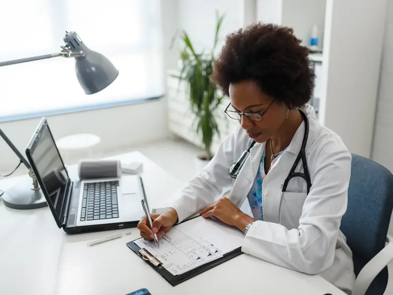 Sacrocolpopexy doctor reviewing patient results