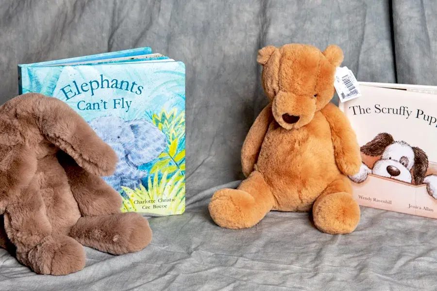 Books and stuffed animals from our boutique